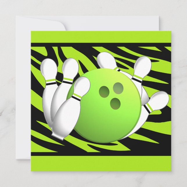 Invitation Neon Green Zebra Stripe Bowling Party (Devant)