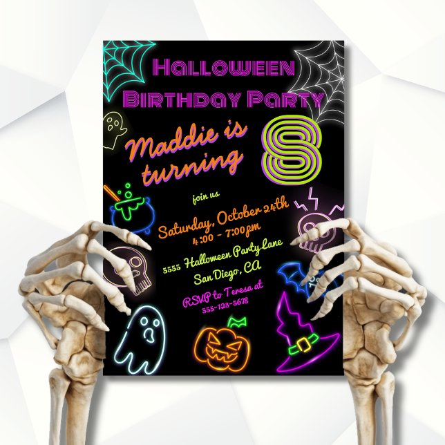 Invitation Neon Halloween fête d'anniversaire (Créateur téléchargé)