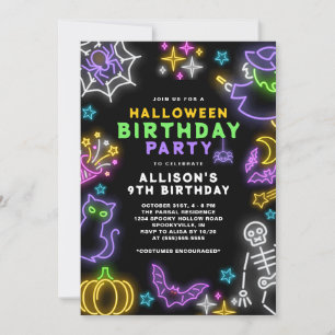 Invitation Neon Halloween Girls 9e Anniversaire Costume Party