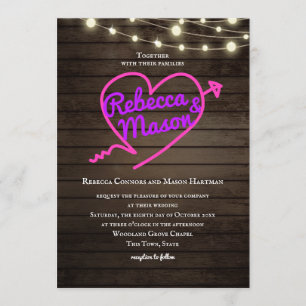 Invitation Neon Heart Electric Barn Mariage lumières à cordes