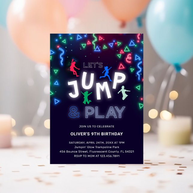 Invitation Neon Jump Trampoline Anniversaire de enfant Party (Créateur téléchargé)