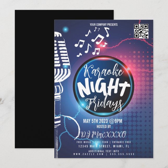 Invitation Neon Karaoke Night Event Party Bar Club Flyer B (Devant / Derrière)