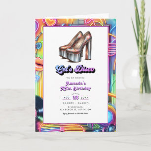 Invitation Neon "Let's Disco" fête d'anniversaire