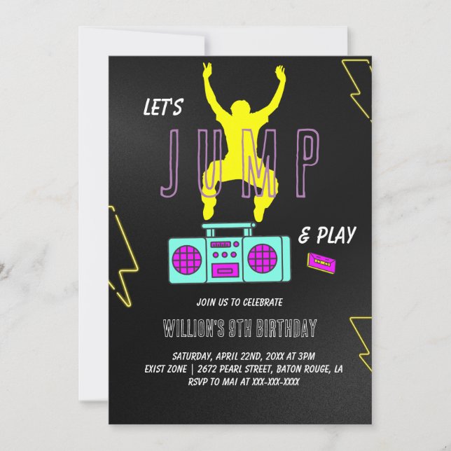 Invitation Neon Let's Jump Anniversaire de enfant Party (Devant)