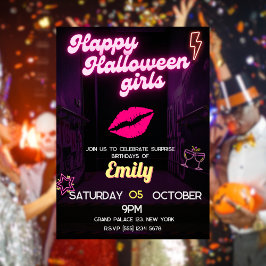 Invitation Neon Light Anniversaire Halloween BFF