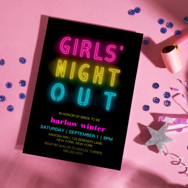 Invitation Neon Lights Girls Night Out Bachelorette Party (Créateur téléchargé)