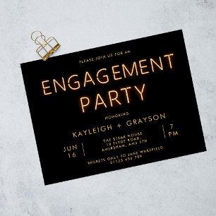 Invitation Neon Lights Sur Black Engagement Party
