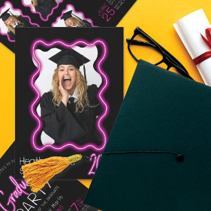 Invitation Neon Llow Wavy Frontière Photo Party Graduation