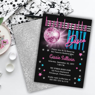 Invitation Neon Look Disco Ball Party des années 70 Retro