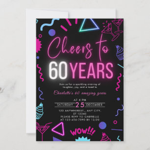 Invitation Neon moderne encourage à 60 ans 60e anniversaire f