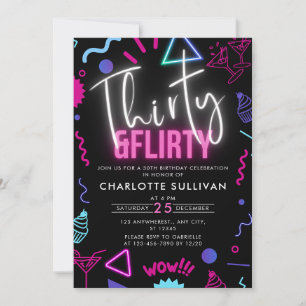 Invitation Neon moderne Trente & Flirty 30e fête d'anniversai