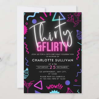 Invitation Neon moderne Trente & Flirty 30e fête d'anniversai