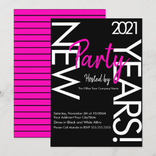 Invitation Neon New Years Party 2021 Typographie blanche rose