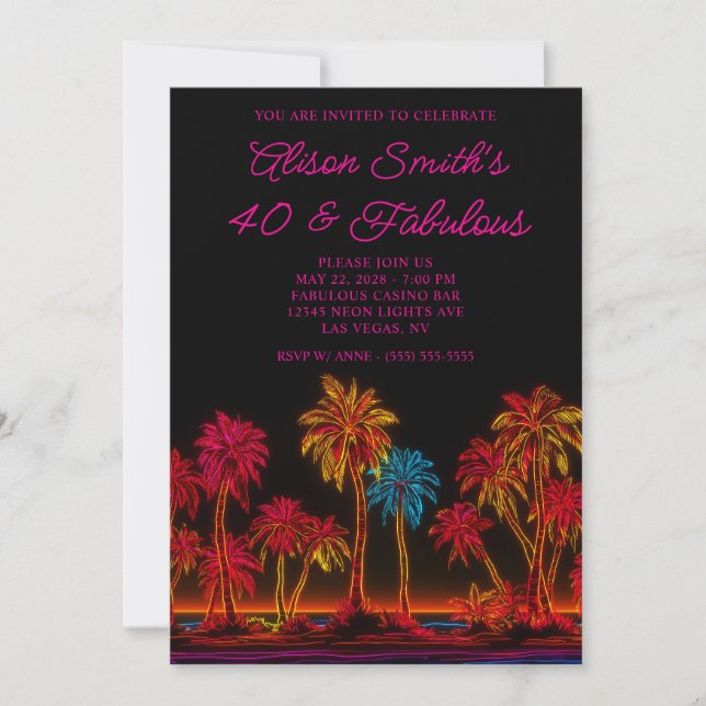 Invitation Neon Palm Trees 40 & Fabulous (Devant)