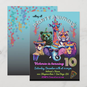 Invitation Neon Party Animaux Anniversaire