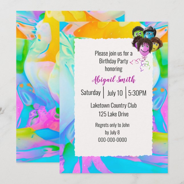 Invitation Neon People Balloons fête d'anniversaire (Devant / Derrière)