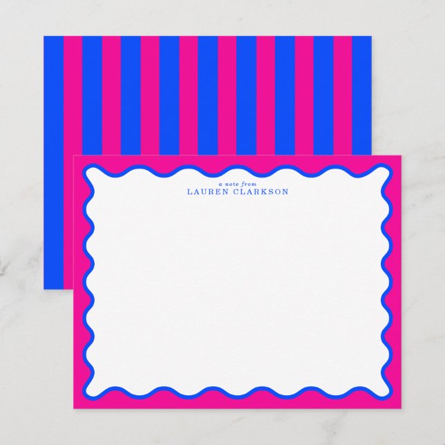 Invitation Neon Pink & Electric Blue Wavy Note Card (Devant / Derrière)