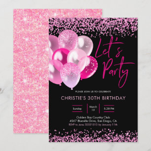Invitation Neon Pink et Gold Sparkling Party