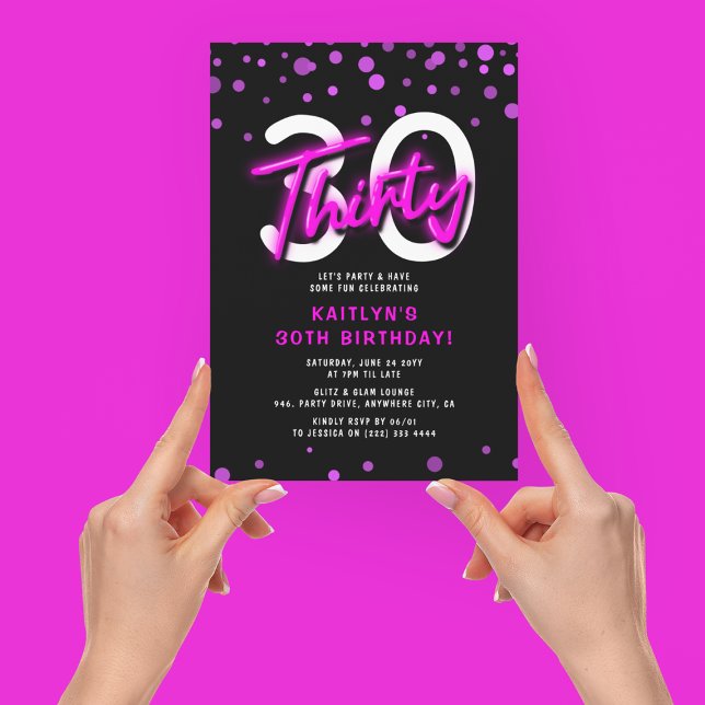 Invitation Neon Pink Trente-dixième fête d'anniversaire (Créateur téléchargé)