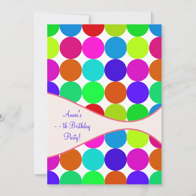 Invitation Neon Polka Dot Girls N'Importe Quel Nombre Bithday (Devant)