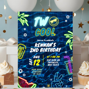 Invitation Neon Pool Été Deux Cool 2e anniversaire