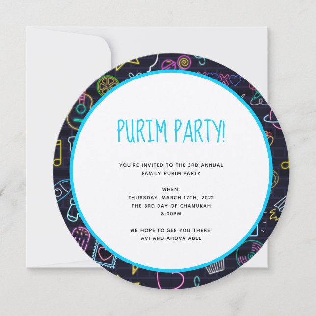Invitation Neon Purim (Devant)
