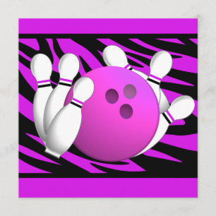 Invitation Neon Purple Zebra Stripe Bowling Party