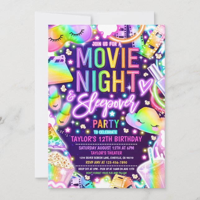 Invitation Neon Rainbow Anniversaire (Devant)