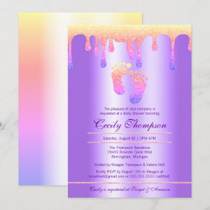 Invitation Neon Rainbow Parties scintillant Drip Luxury Baby 