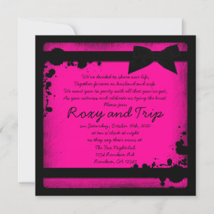 Invitation Neon rose grunge noir ruban invite mariage