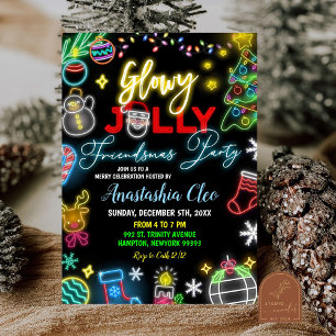 Invitation Neon Santa Fête Lumineuse de Friendsmas de Fêtes