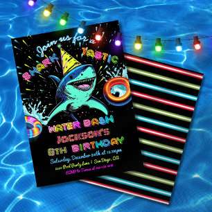 Invitation Neon Shark Pool fête d'anniversaire