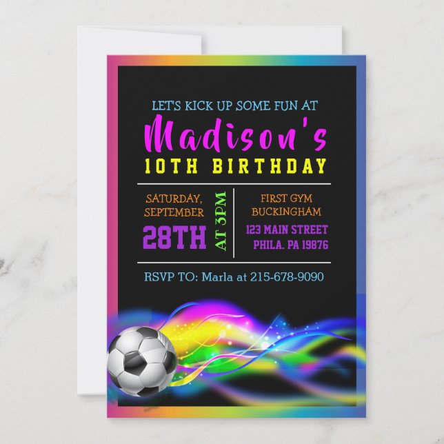 Invitation NEON SOCCER FILLES fête d'anniversaire filles Invi (Devant)