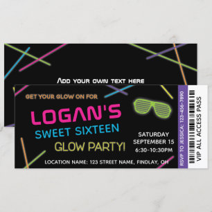 Invitation Neon Sweet 16 Anniversaire Glow Party
