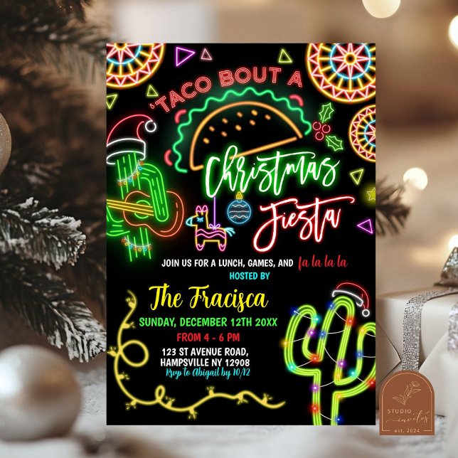 Invitation Neon Taco Bout Fête de Noël Fête Fête (Créateur téléchargé)