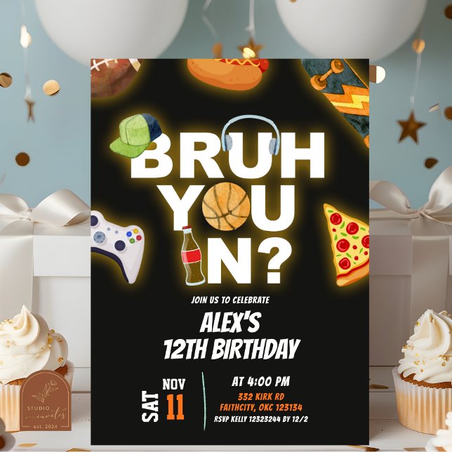 Invitation Neon Teenager Bruh You In Party Birthday (Créateur téléchargé)
