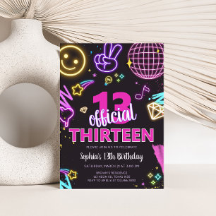 Invitation Neon Teenager Treizième fête d'anniversaire