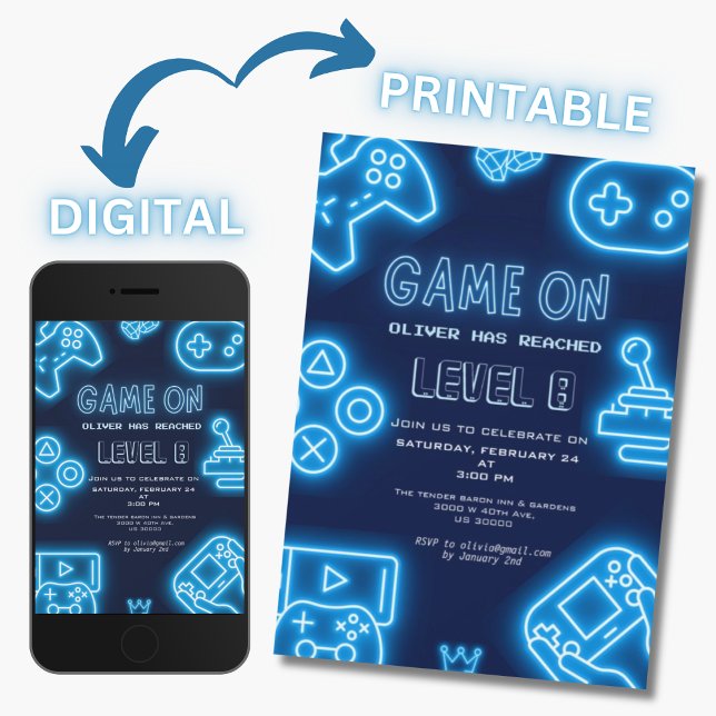 Invitation Neon Toute année jeux vidéo anniversaire (Créateur téléchargé)