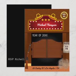 Invitation Neon Wild West Cowboy thème Graduation Party Invi