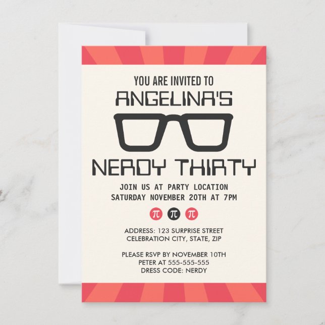 Invitation Nerdy 30 ans avec des lunettes geky (Devant)