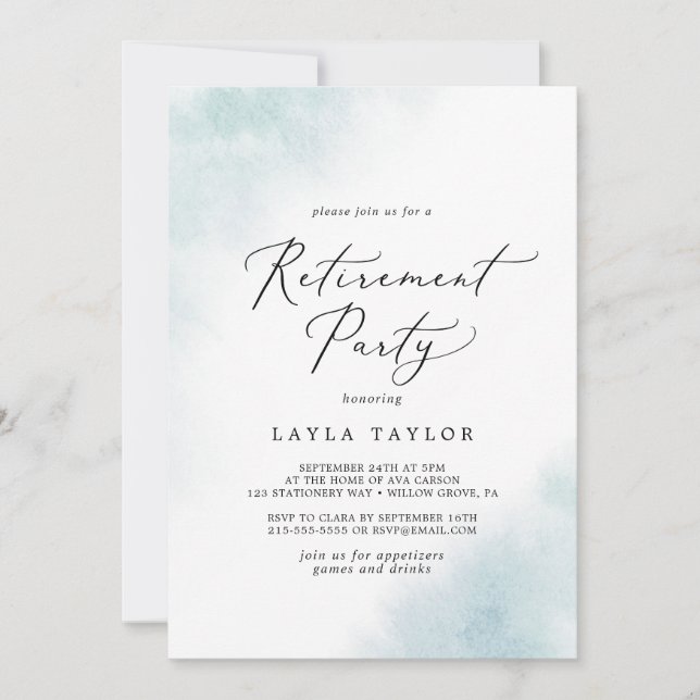 Invitation Nettoyage aquarelle | Blue Retirement Party (Devant)