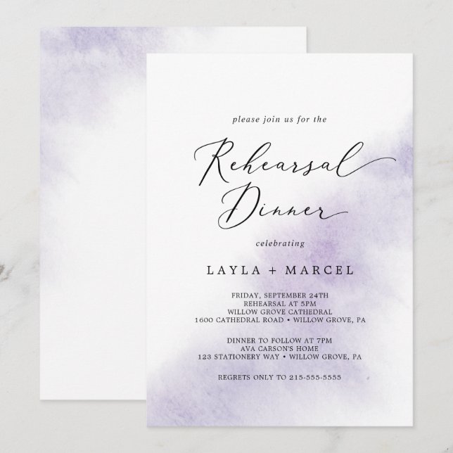 Invitation Nettoyage aquarelle | Dîner de répétition violet (Devant / Derrière)