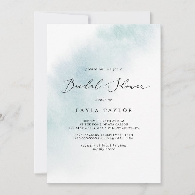Invitation Nettoyage aquarelle | Fête des mariées bleue (Devant)