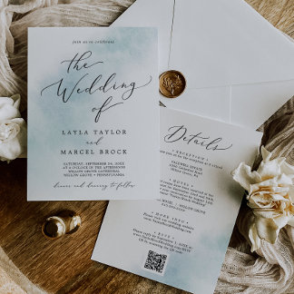 Invitation Nettoyage aquarelle | Mariage de code QR tout en u