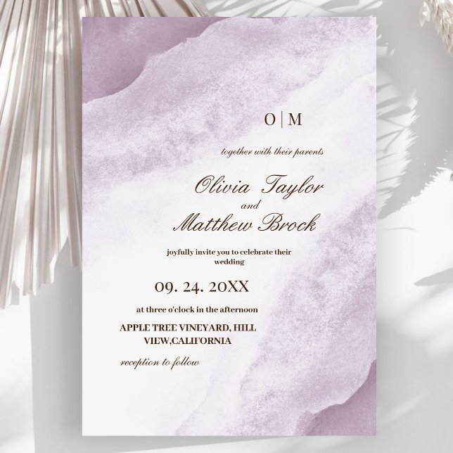 Invitation Nettoyage aquarelle | Mariage élégant violet (Créateur téléchargé)