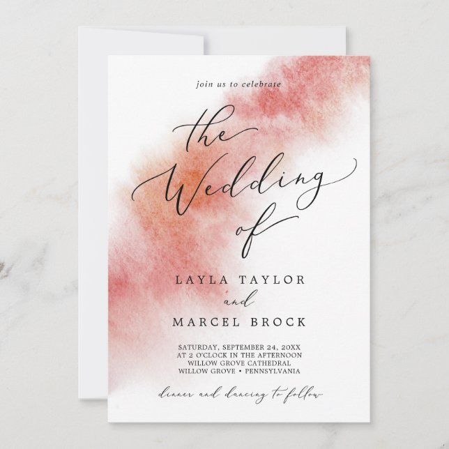Invitation Nettoyage aquarelle | Mariage rouge Apple (Devant)