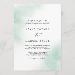Invitation Nettoyage aquarelle   Mariage traditionnel vert