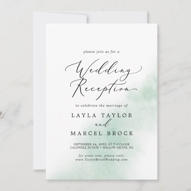 Invitation Nettoyage aquarelle | Réception De Mariage Vert (Devant)