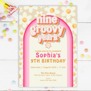 Invitation Neuf Années Super Boho Daisy Rainbow Anniversaire
