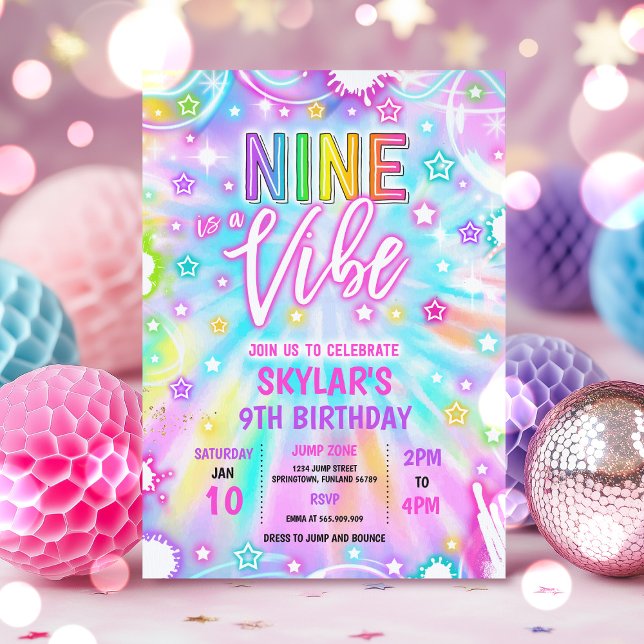 Invitation Neuf Est Un Vibe Neon Glow 9e Anniversaire Fête (Créateur téléchargé)